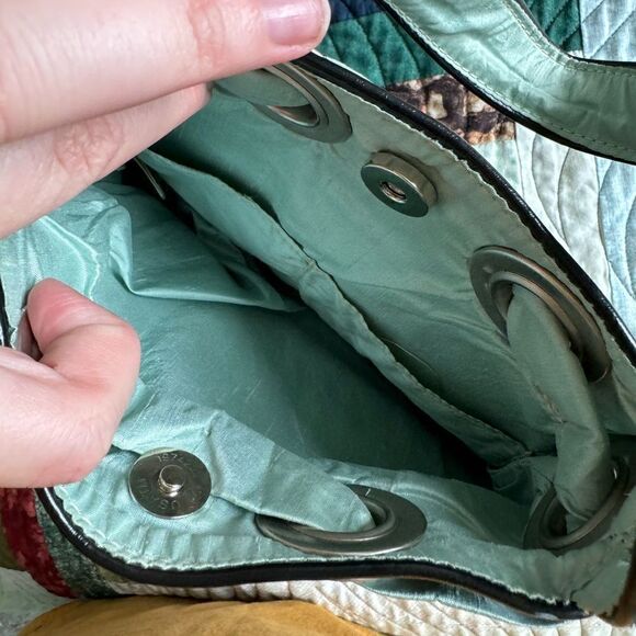 Vintage 90 Y2K Vamp Girls Handmade Black Faux Leather Blue Satin Bow Mini Bag - Picture 6 of 8